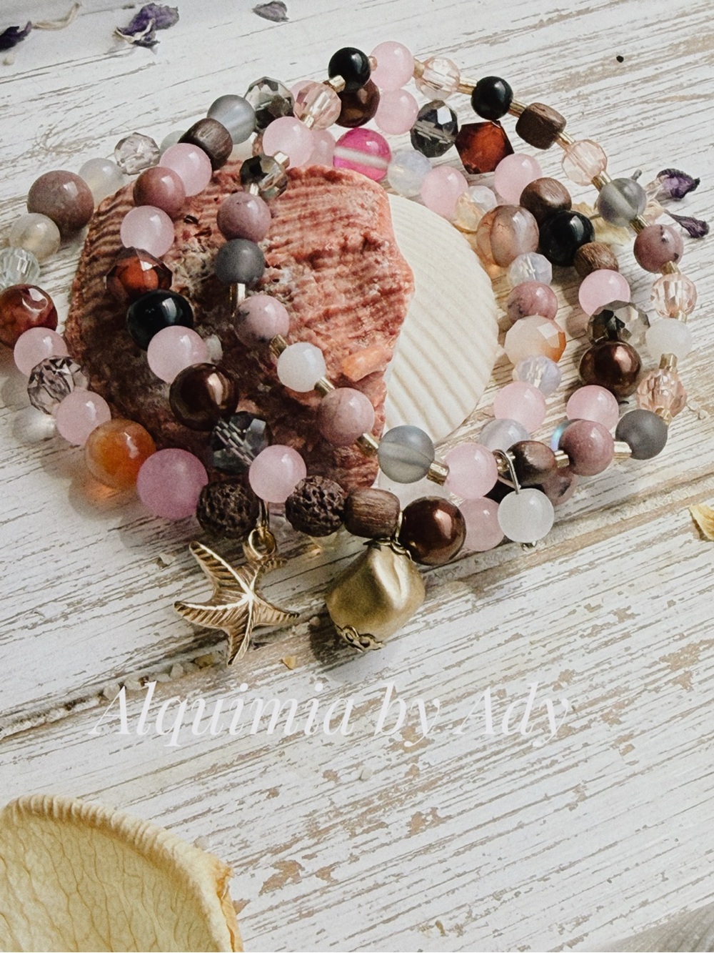 Alquimia Pink quartz Multi-Bead Charm Bracelet Stack